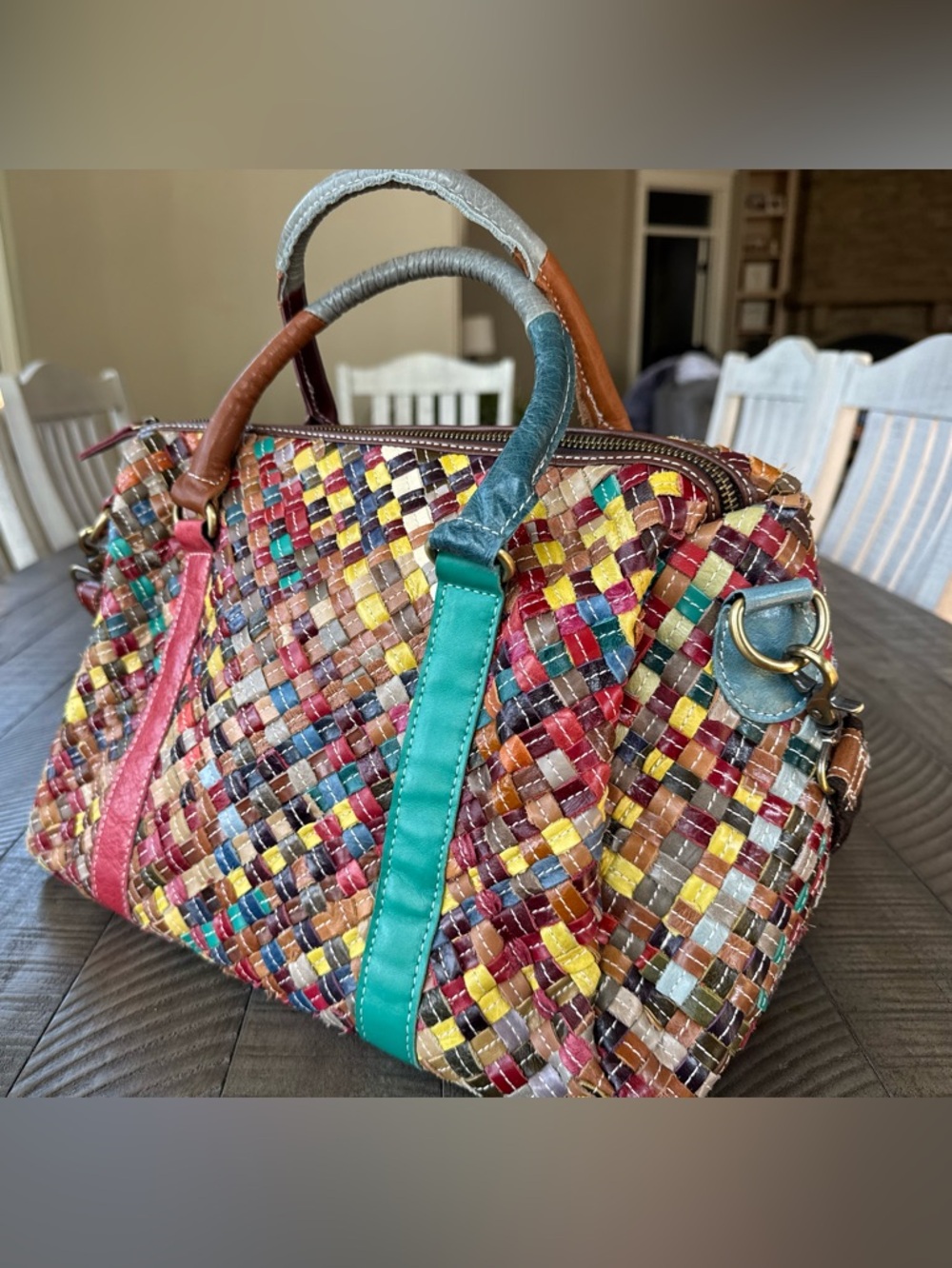 Charmés Los Angeles Leather Woven Multicolor Handbag - Shoulder Purse - Picture 6 of 16